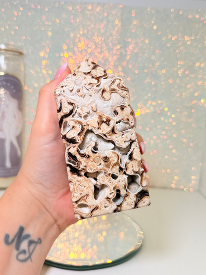Large Chunky Chocolate Calcite Tower