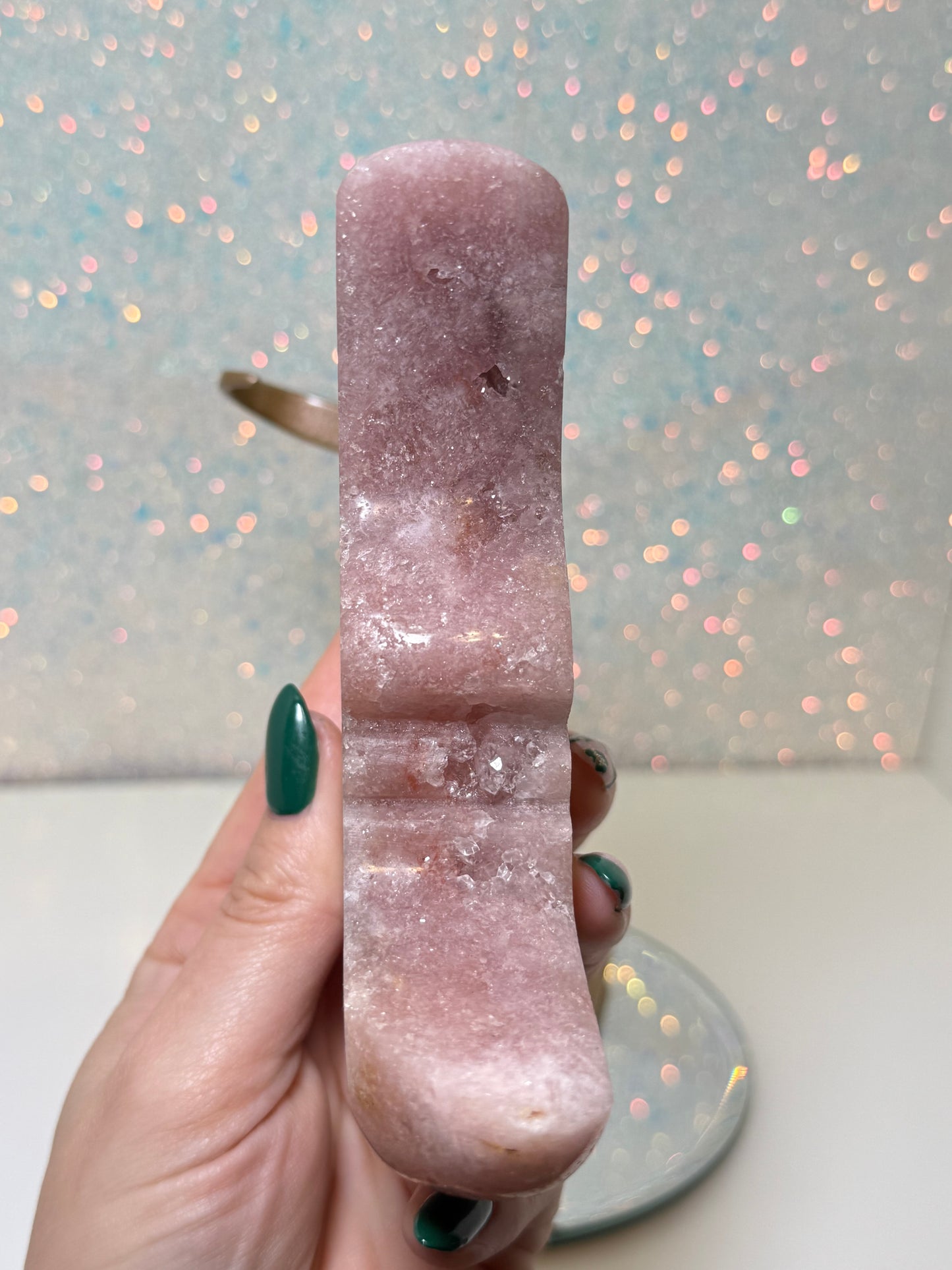 Pink Amethyst Moon Face With Stand