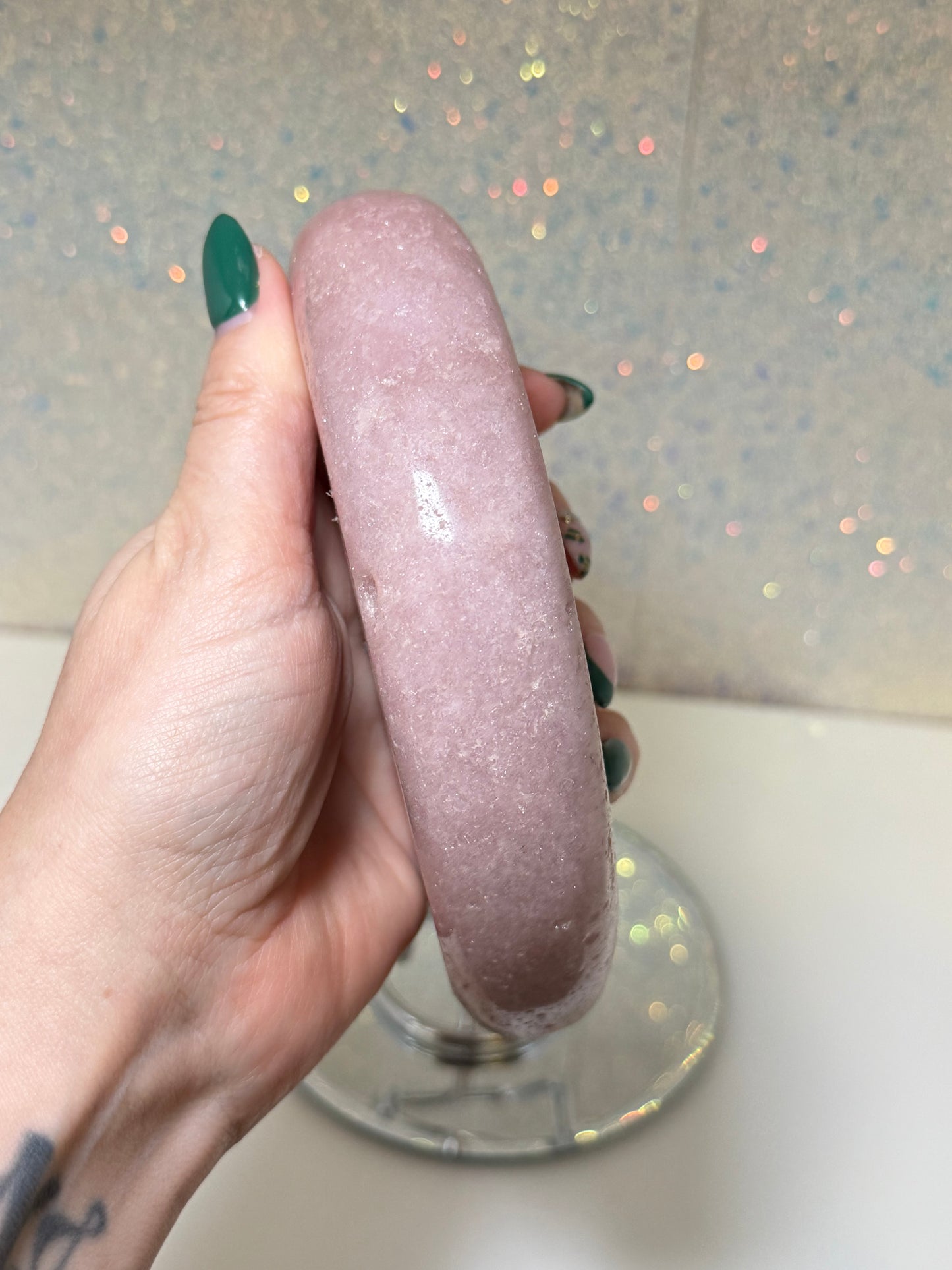 Large Pink Amethyst Moon On Stand