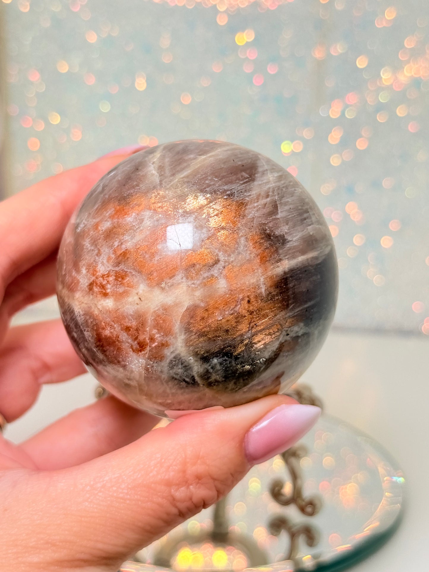 Moonstone With Sunstone Sphere (Super Flashy!)