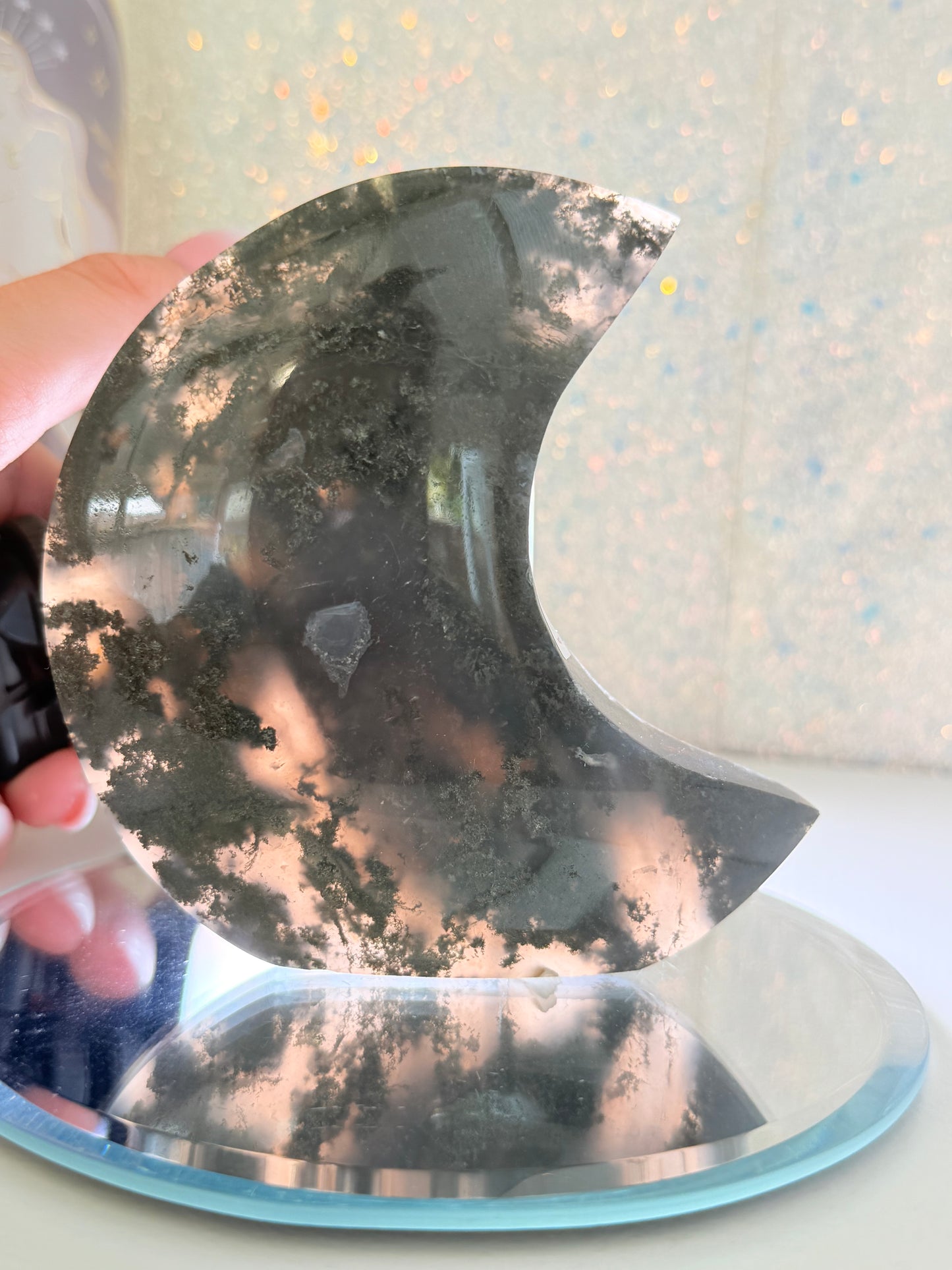 Self Standing Moss Agate Moon