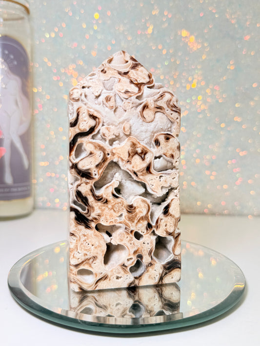 Large Chunky Chocolate Calcite Tower
