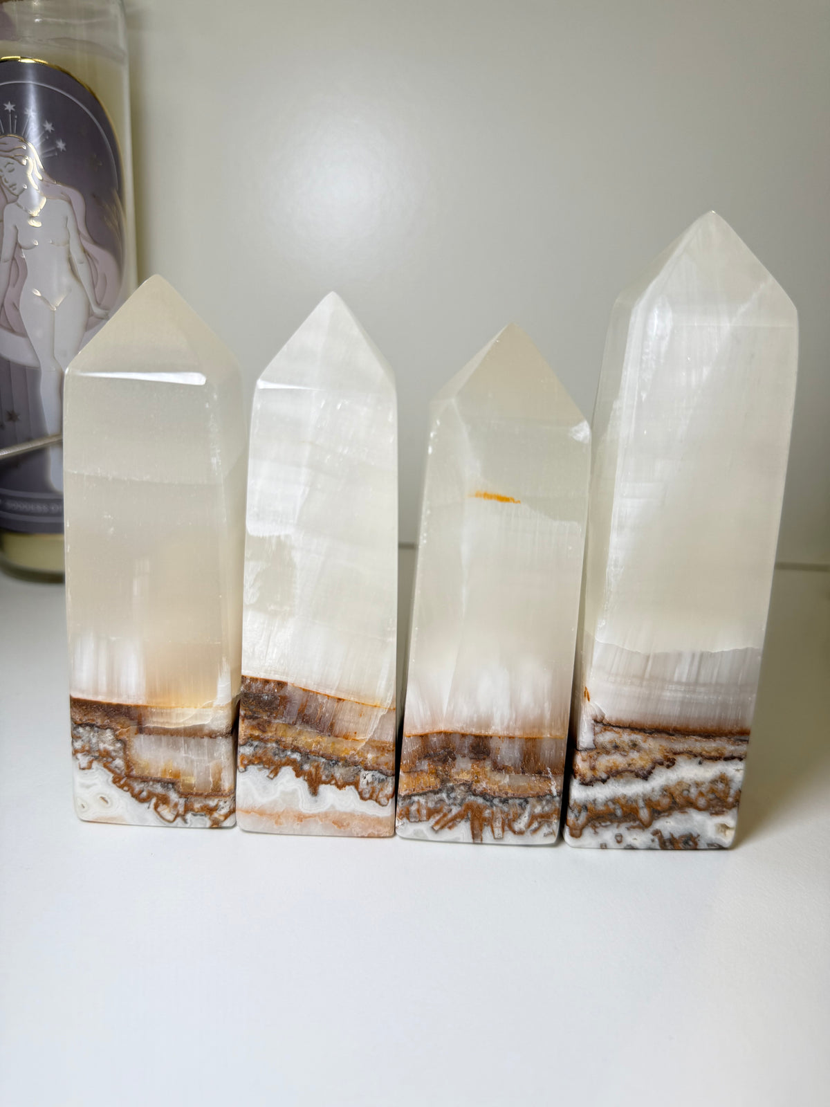 Silky White Calcite with Natural Brown & Golden Matrix
