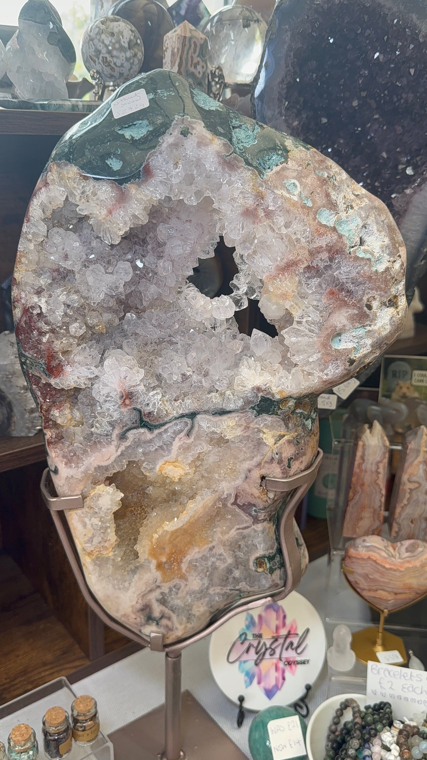 XL Pink Amethyst Slab on Rotating Stand