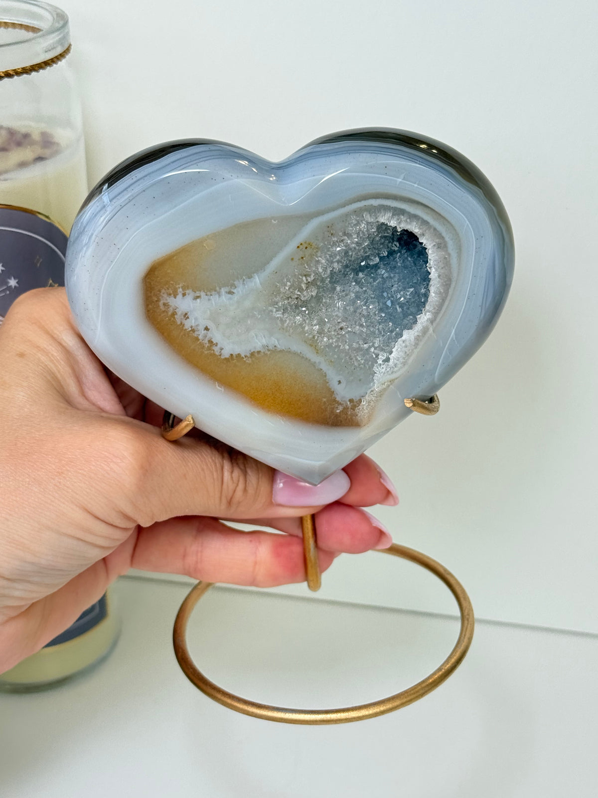 Brazilian Agate Heart On Stand