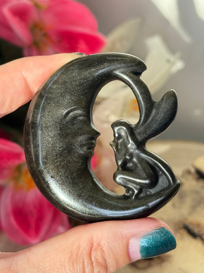Golden Obsidian Fairy On Moon