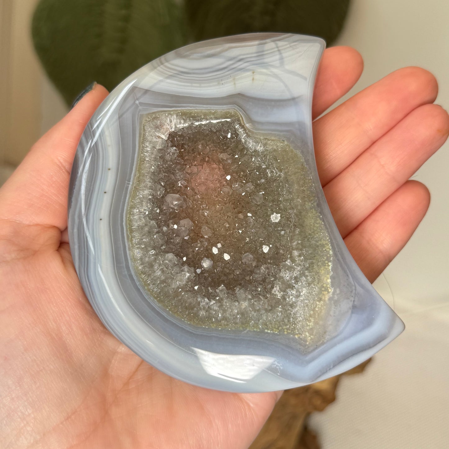 Druzy Agate Moon on Stand