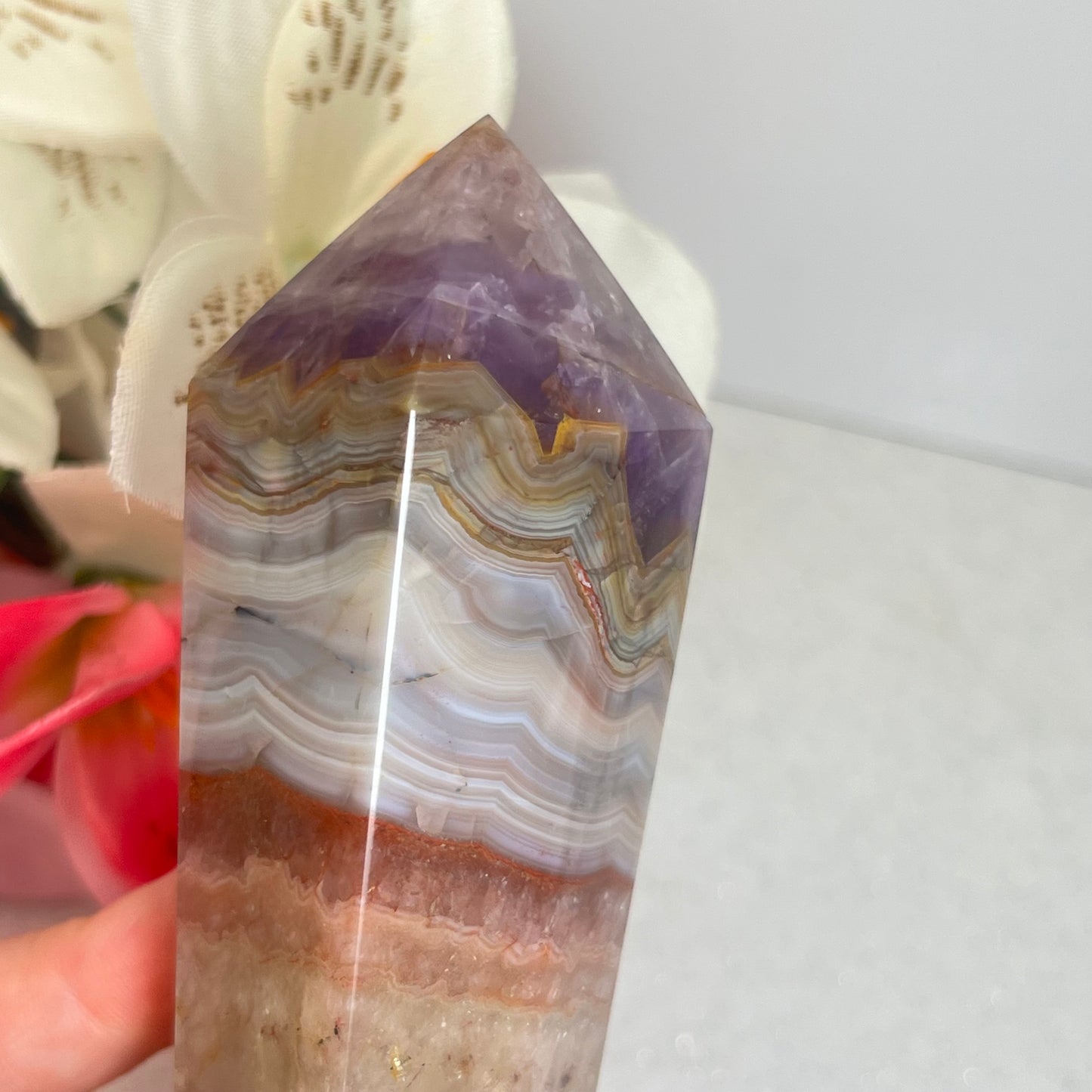 Mexican Agate x Amethyst Wand