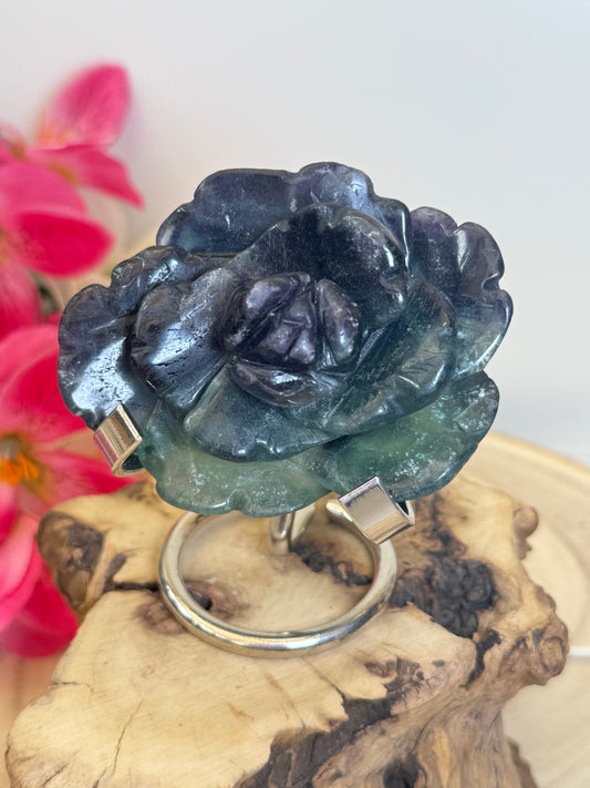 Black Rose Fluorite Rose With Stand