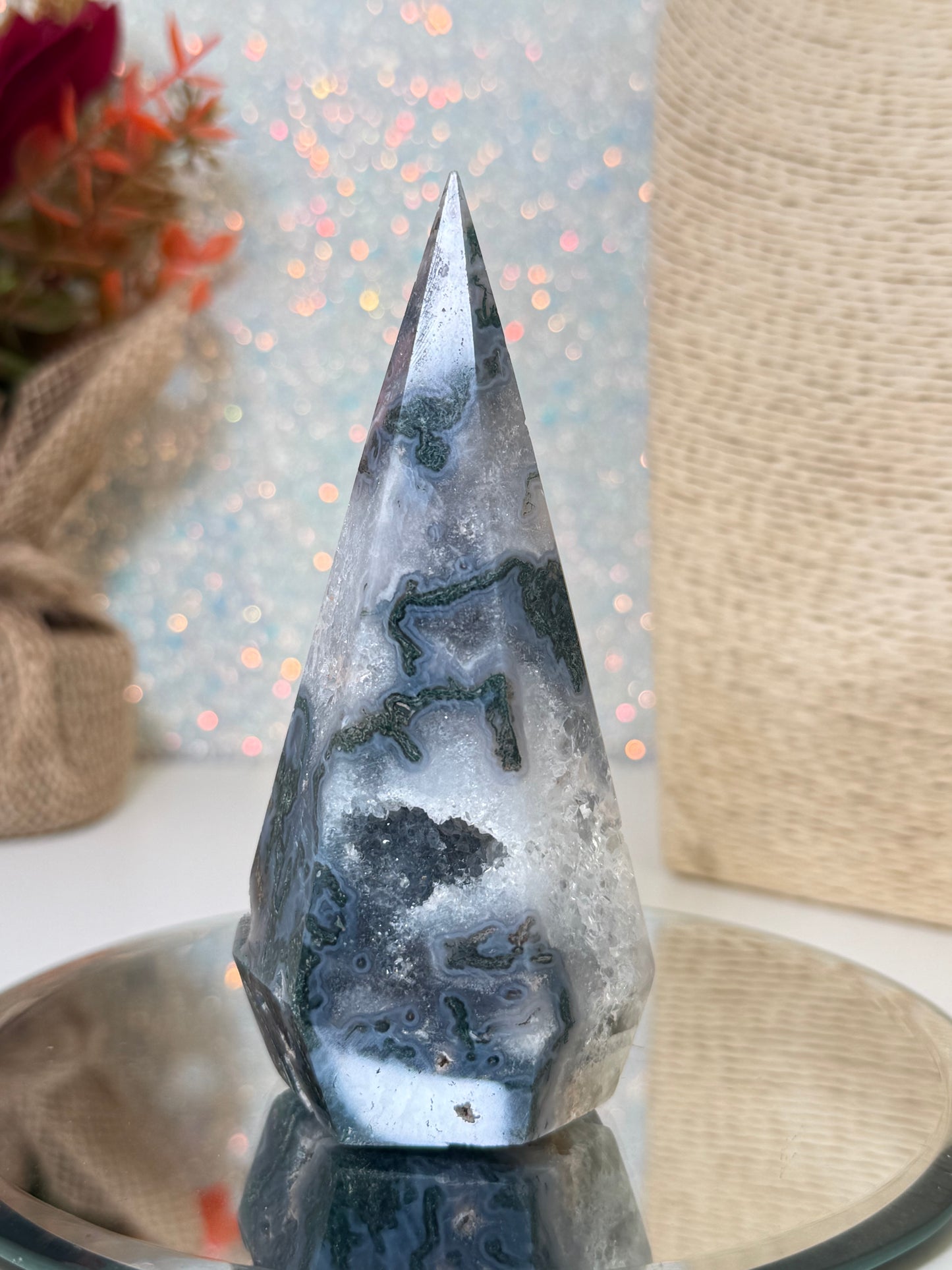 Moss Agate Diamond Point
