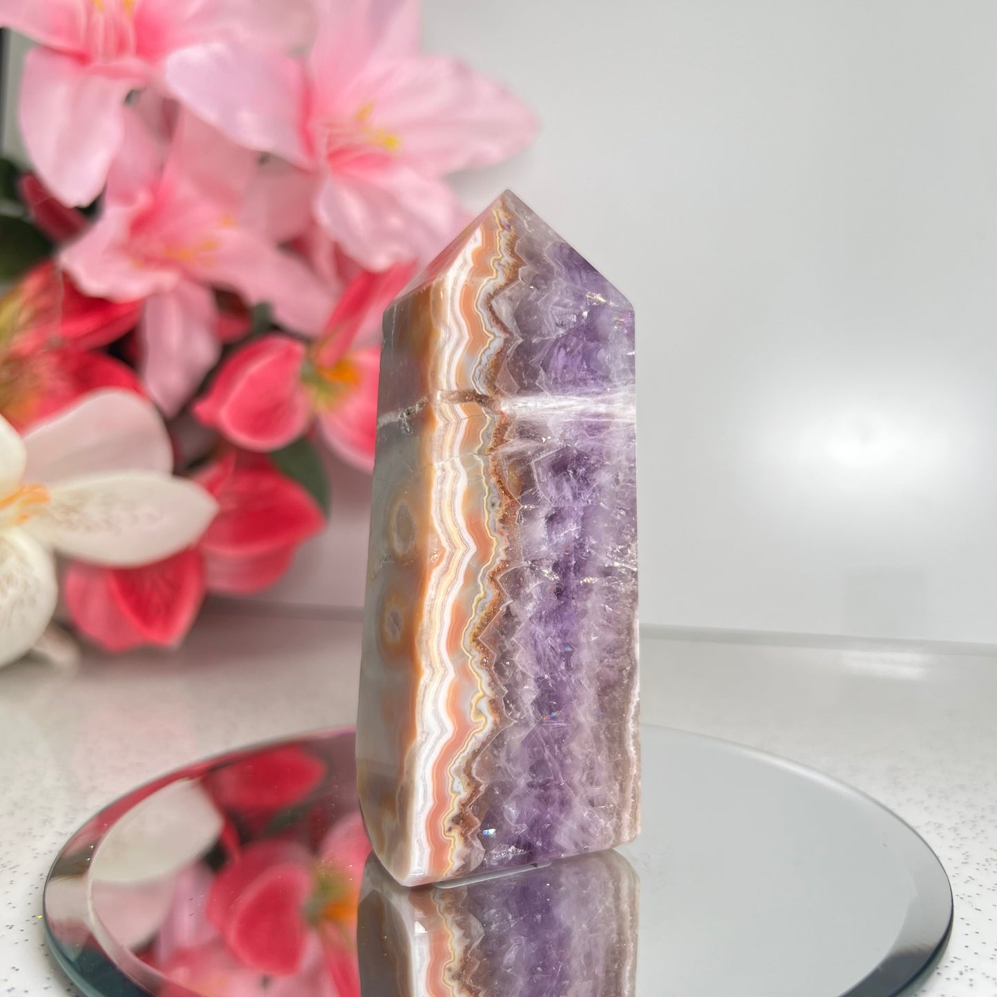 Mexican Agate Amethyst Tower