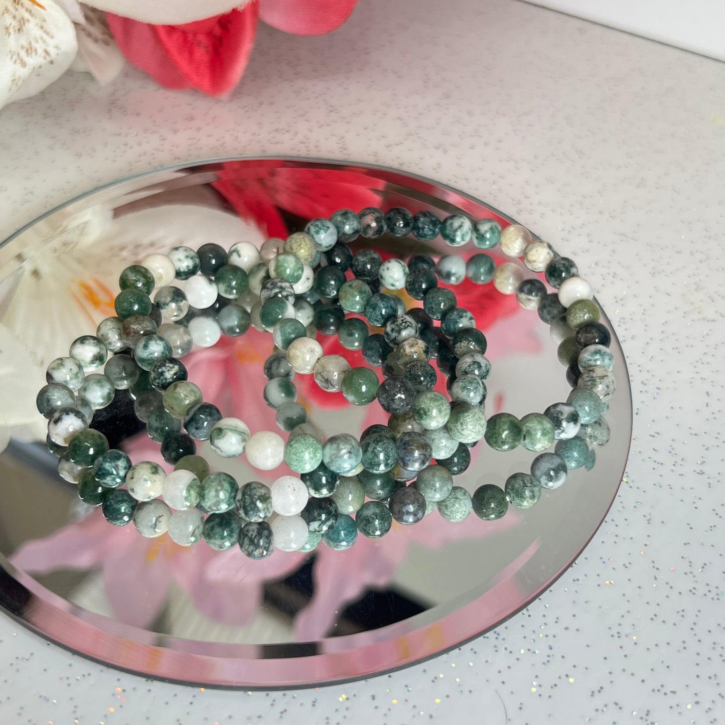 Moss Agate Bead Bracelet (6mm)