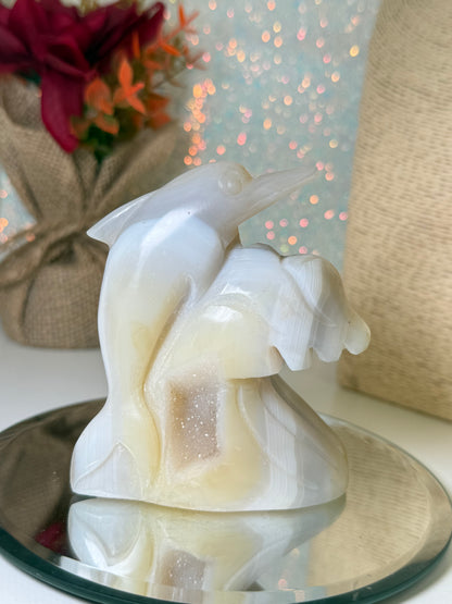 Agate Dolphin Carving On Wave