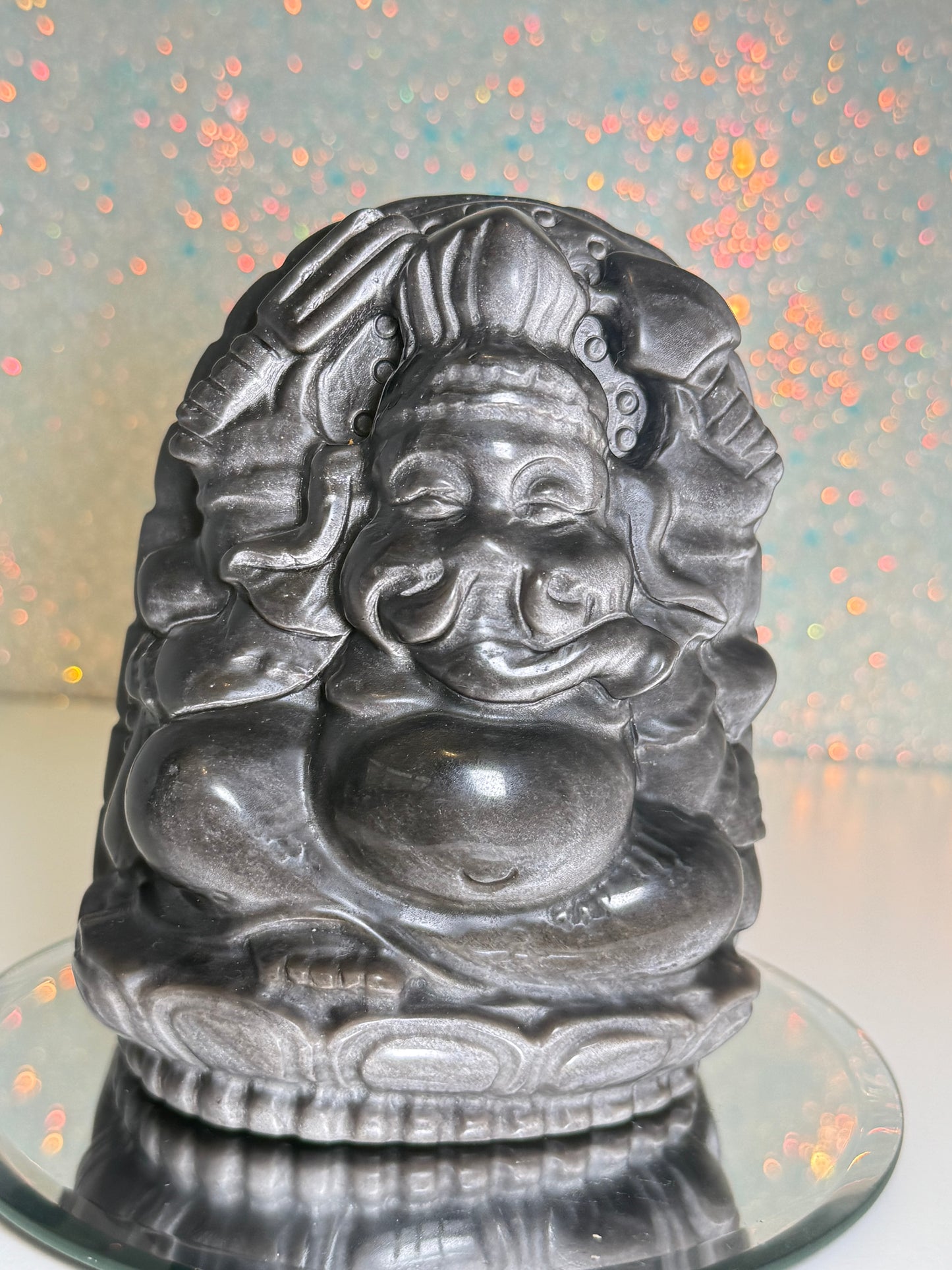 Large Silver Sheen Obsidian Ganesha