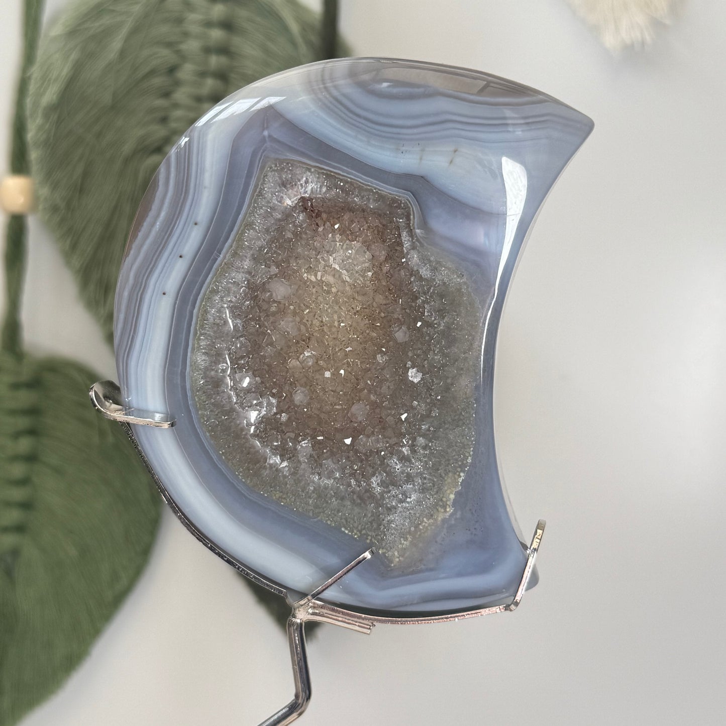 Druzy Agate Moon on Stand