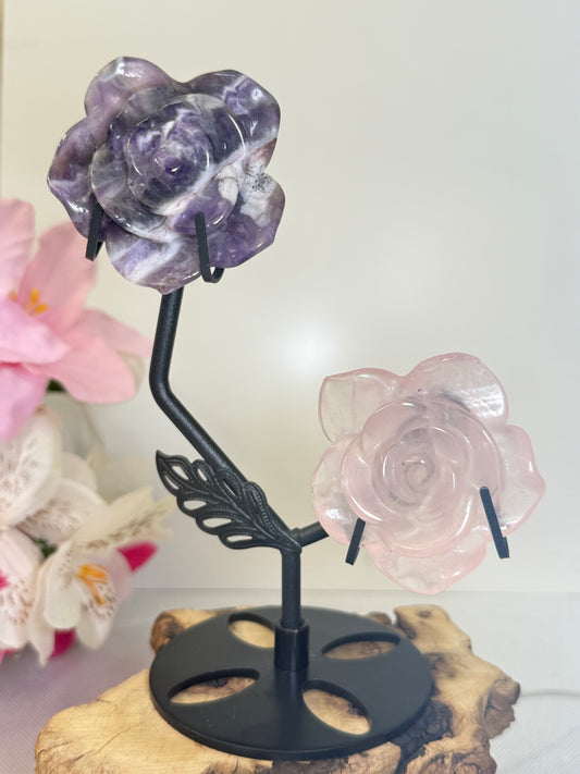 Dream Amethyst & Rose Quartz Flowers on Stand