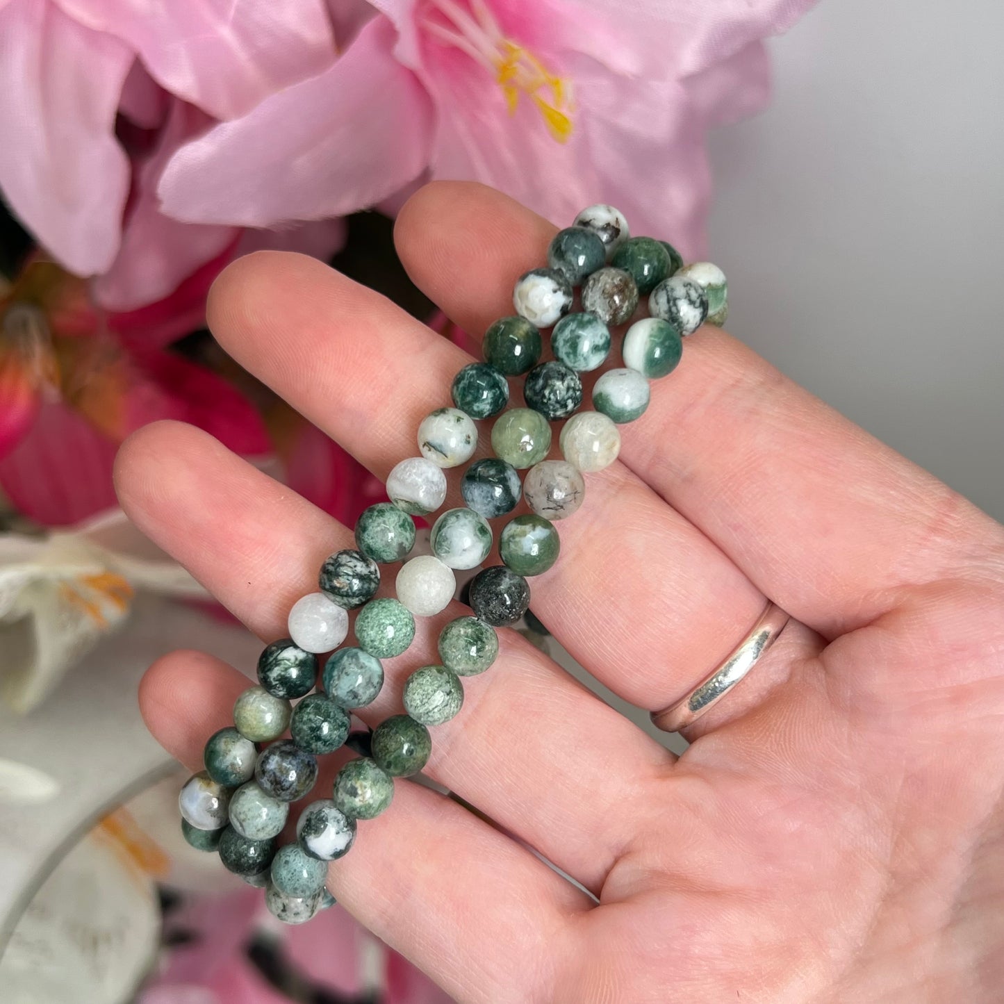 Moss Agate Bead Bracelet (6mm)