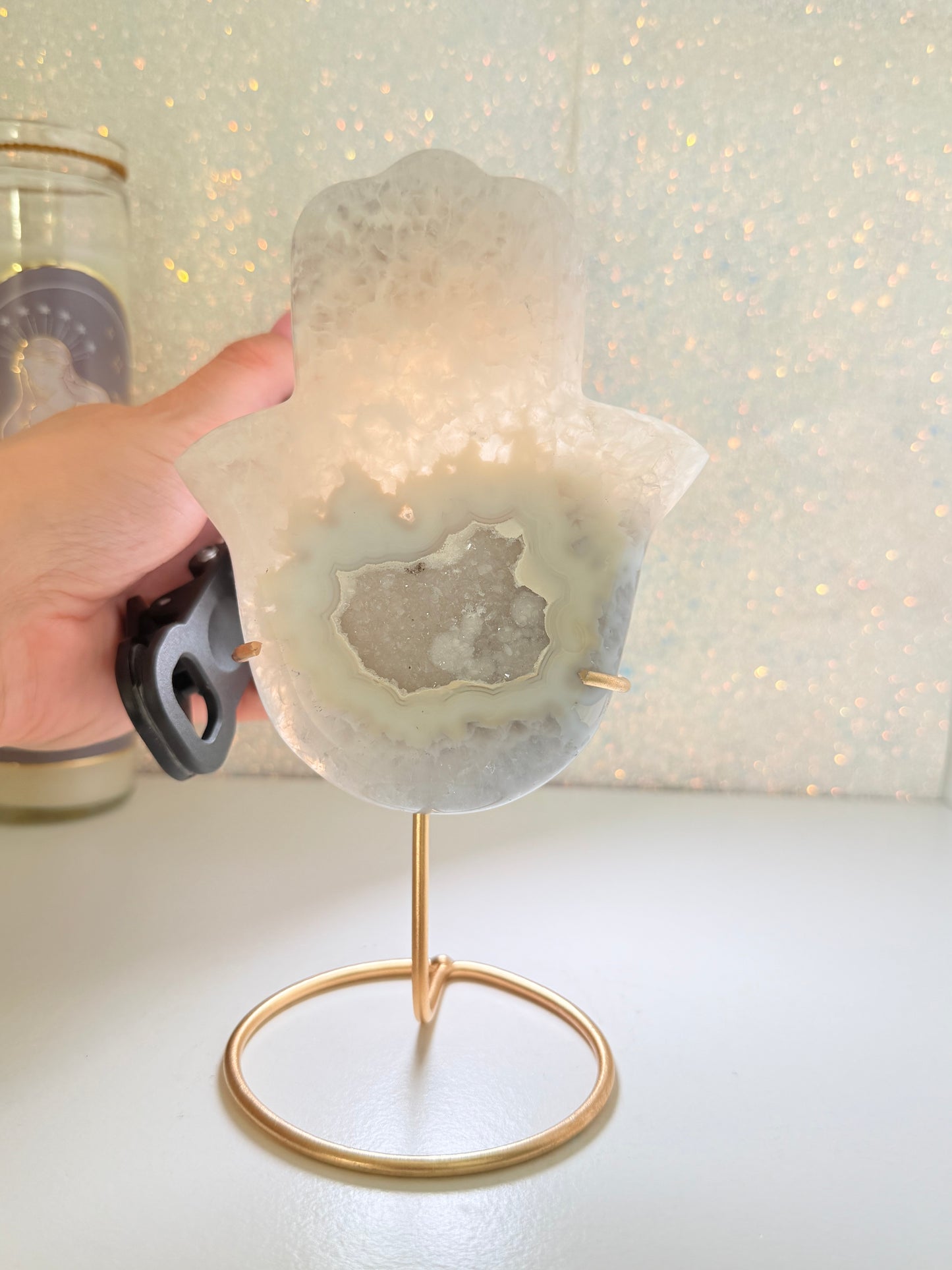 Brazilian Agate Hamsa Hand On Stand