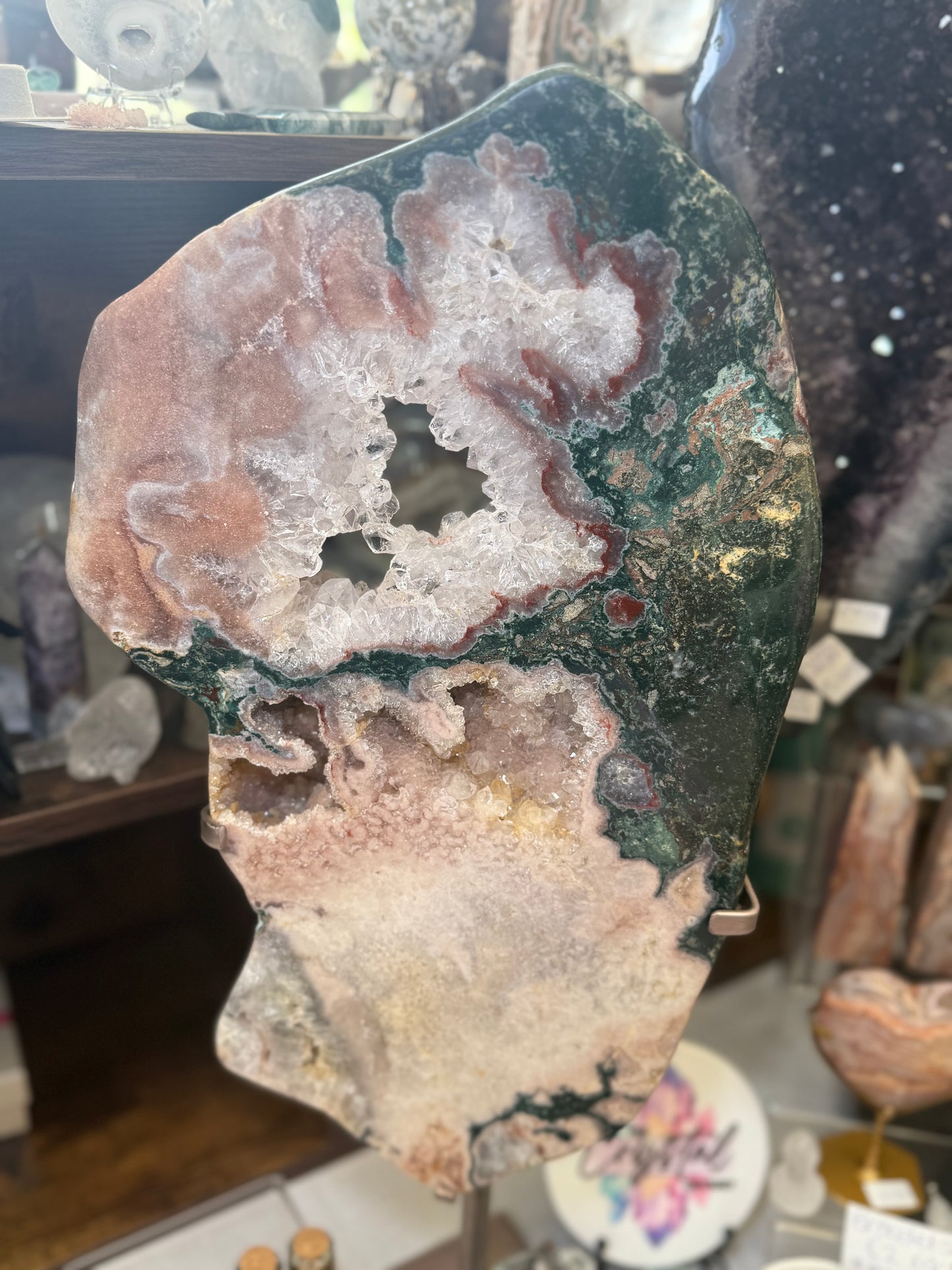 XL Pink Amethyst Slab on Rotating Stand