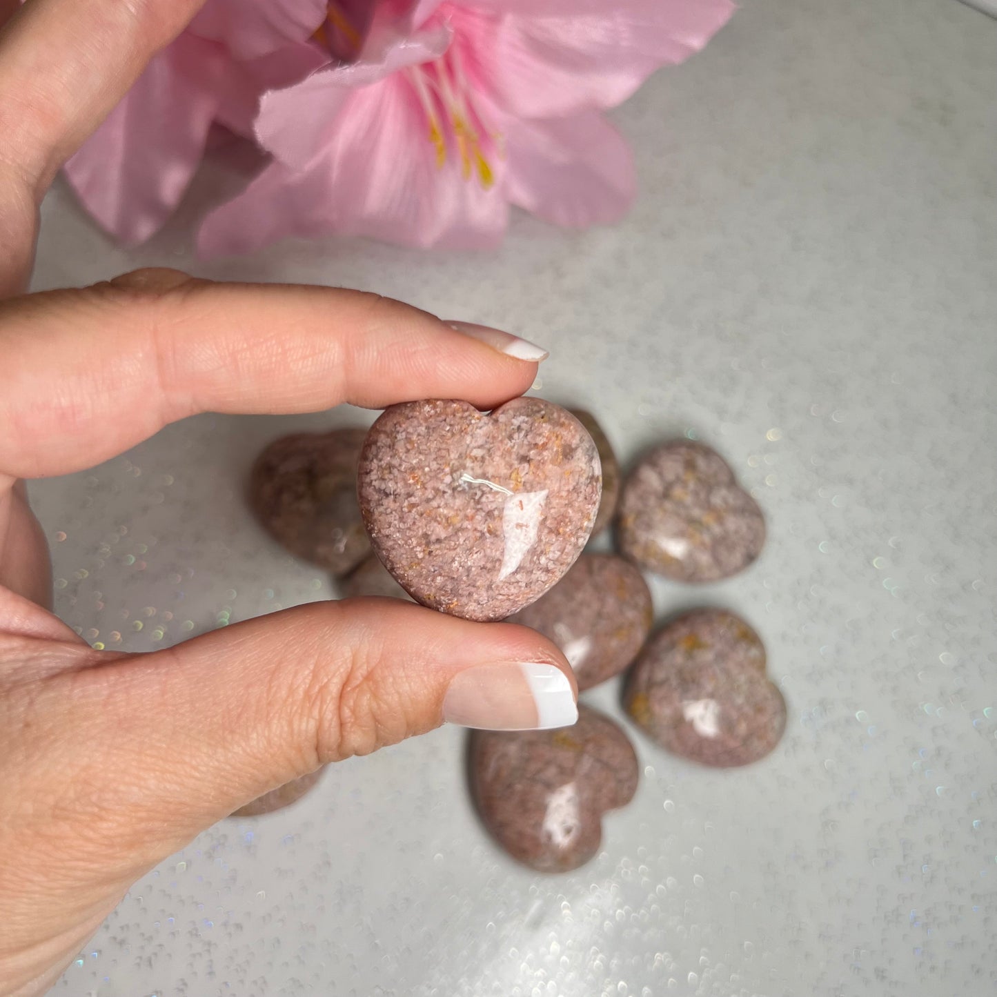 3cm Pink Petal Agate Heart