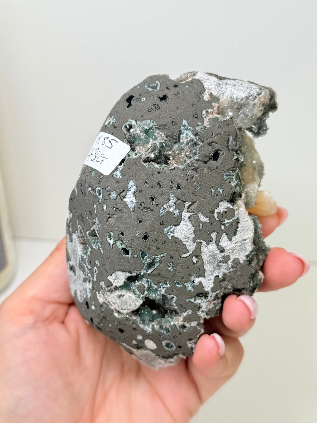 Large Calcite Coated Green Heulandite With Peach Stillbite