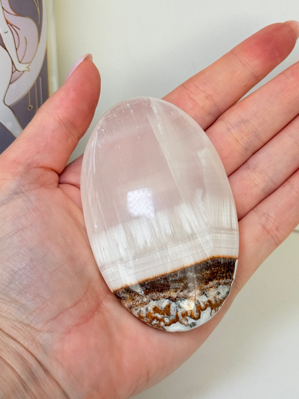 Silky White Calcite Palm Stone (B)