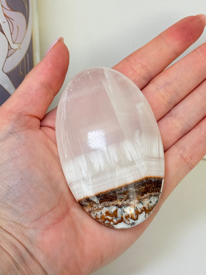 Silky White Calcite Palm Stone (B)