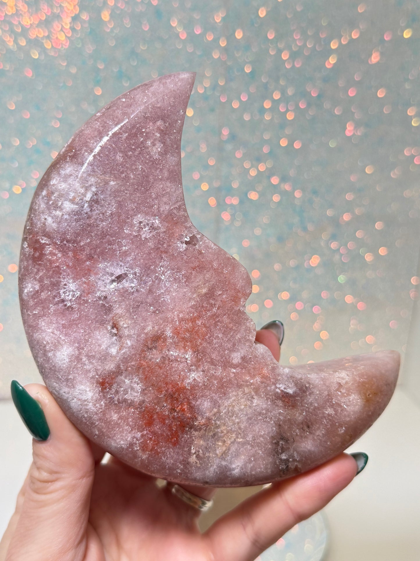 Pink Amethyst Moon Face With Stand