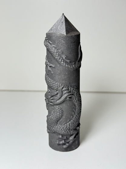 Shungite Point With Carved Dragon