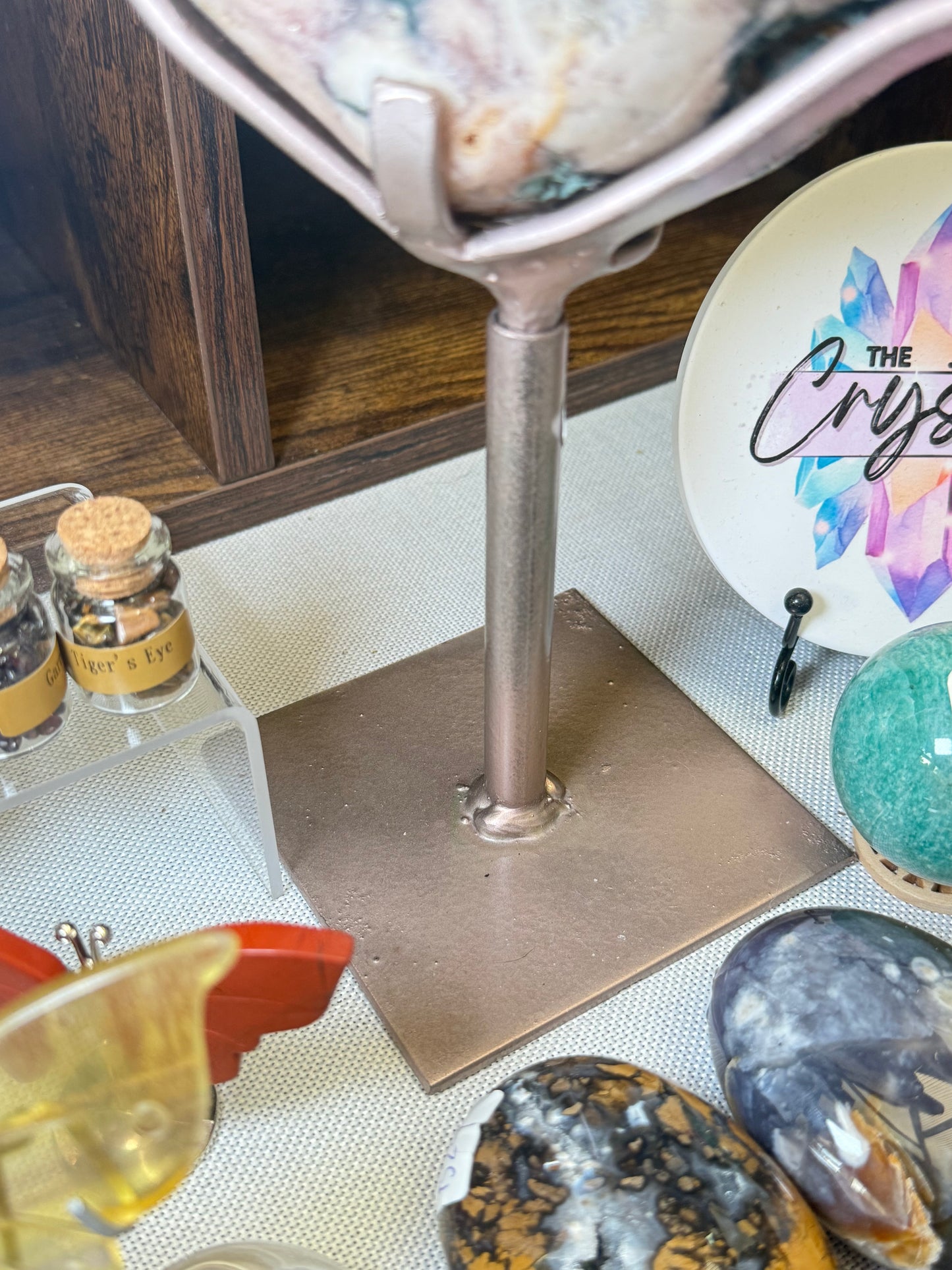 XL Pink Amethyst Slab on Rotating Stand