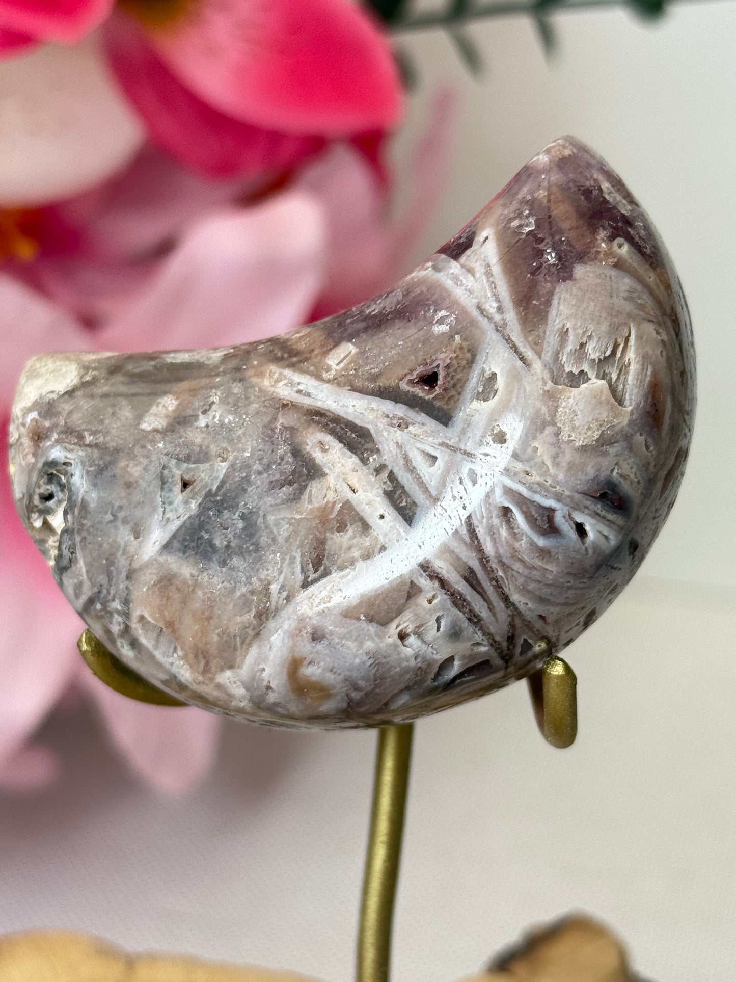 Chunky Mini Pink Amethyst Moon On Stand