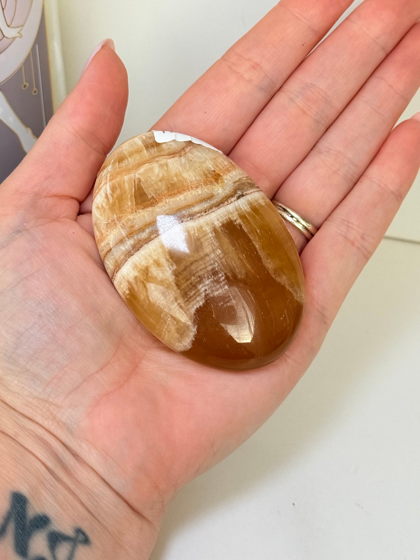 Banded Honey Calcite Palm Stone