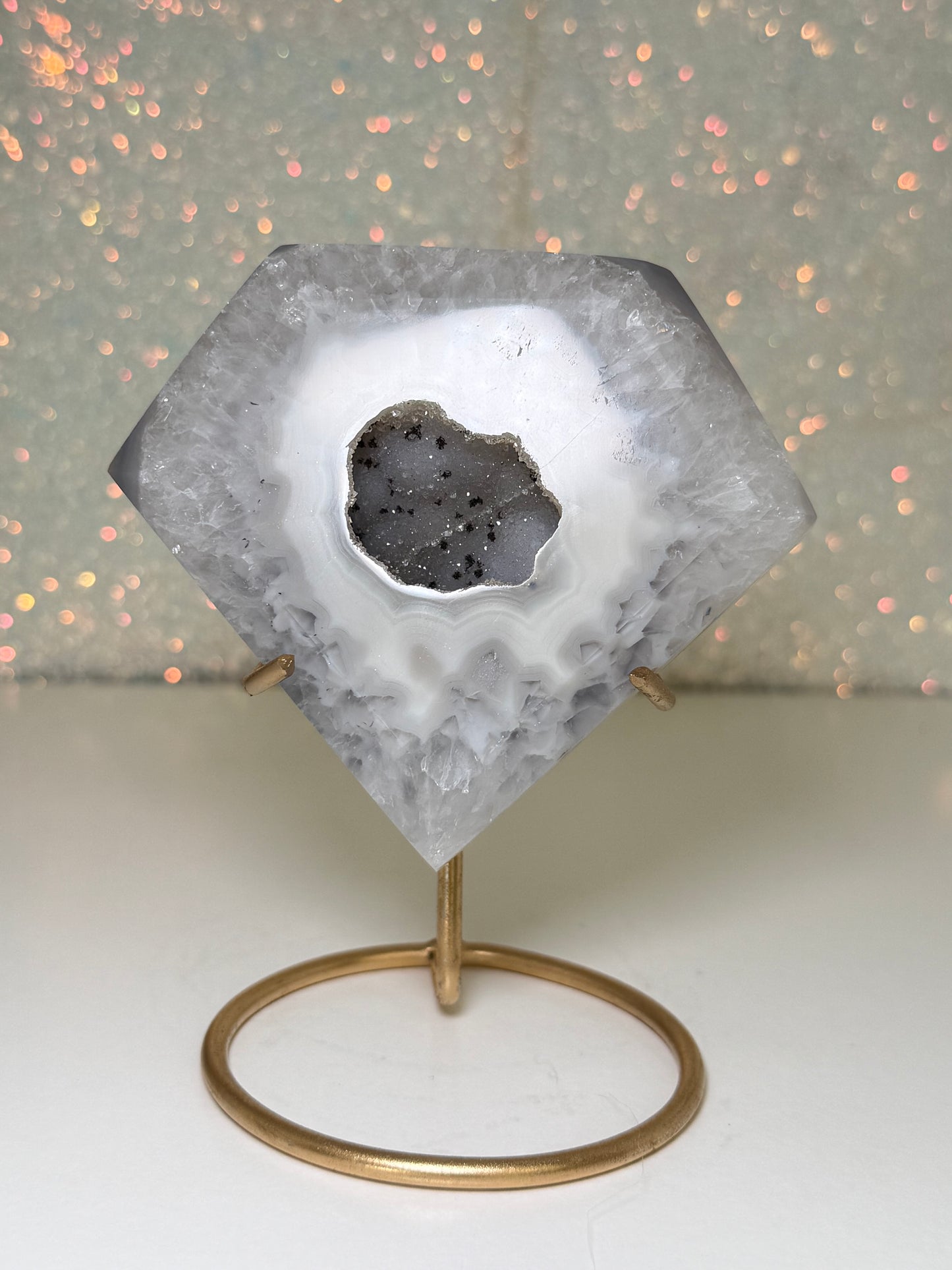 Brazilian Agate Diamond On Stand