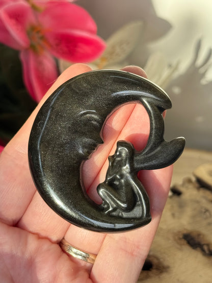 Golden Obsidian Fairy On Moon