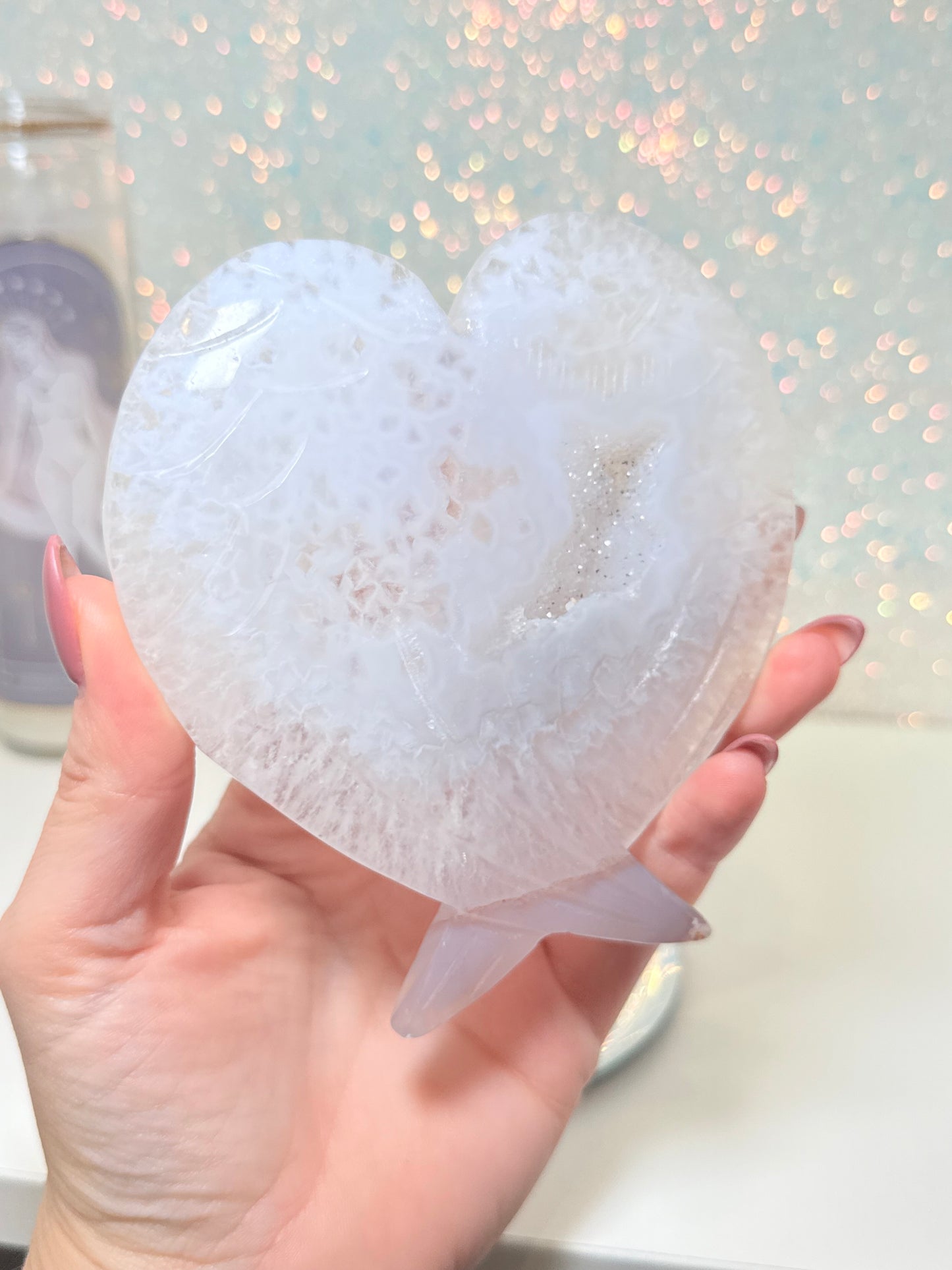 Druzy Agate Heart Wings On Stand