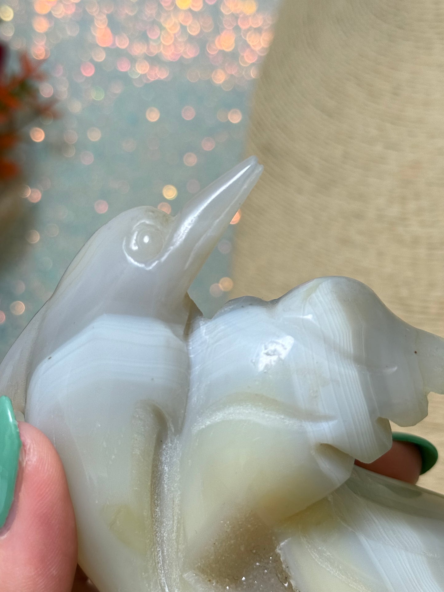 Agate Dolphin Carving On Wave