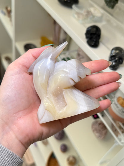 Agate Dolphin Carving On Wave
