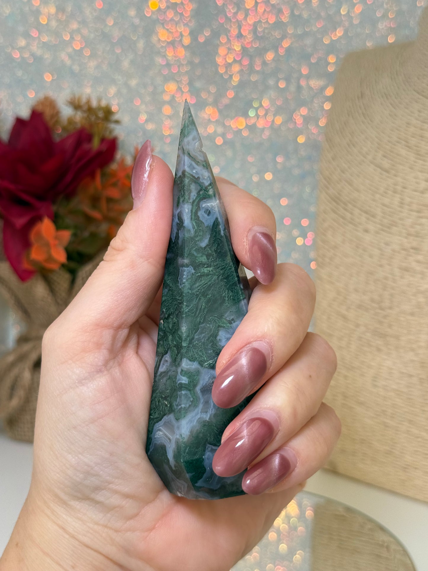 Moss Agate Diamond Point