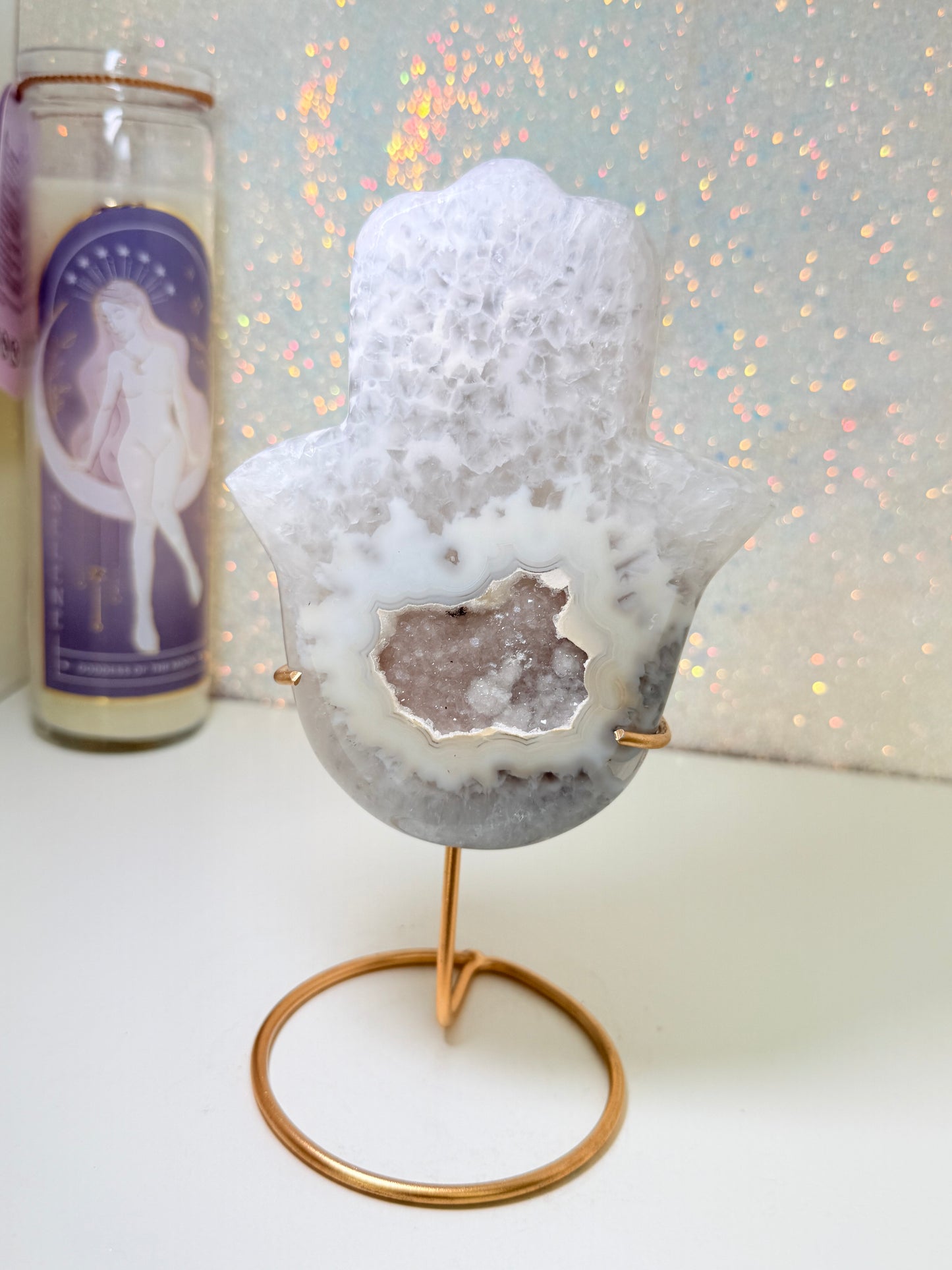 Brazilian Agate Hamsa Hand On Stand