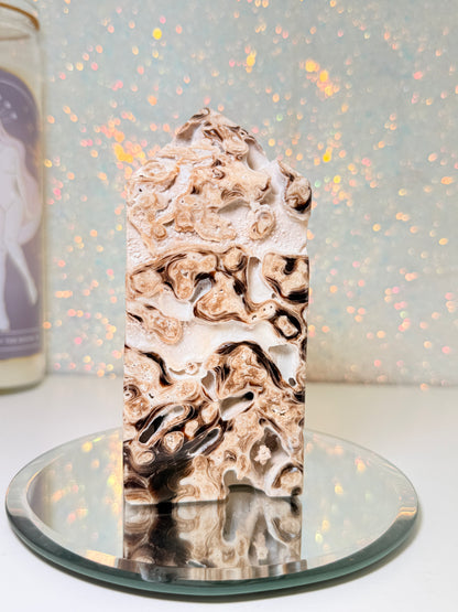 Large Chunky Chocolate Calcite Tower