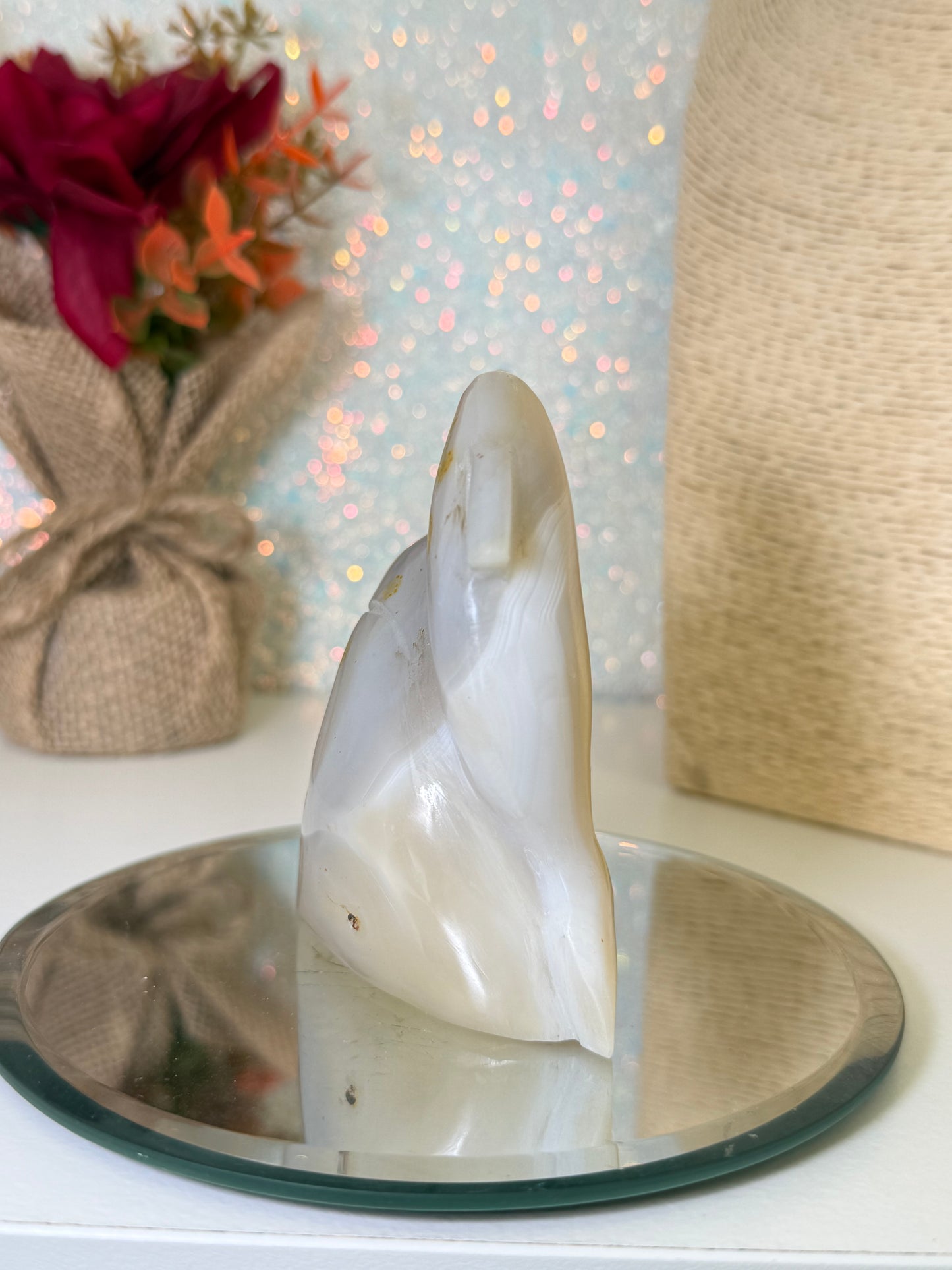 Agate Dolphin Carving On Wave