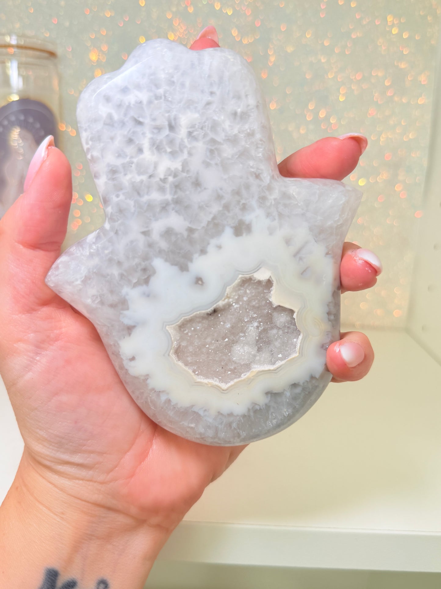 Brazilian Agate Hamsa Hand On Stand