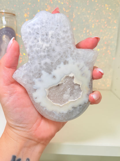 Brazilian Agate Hamsa Hand On Stand