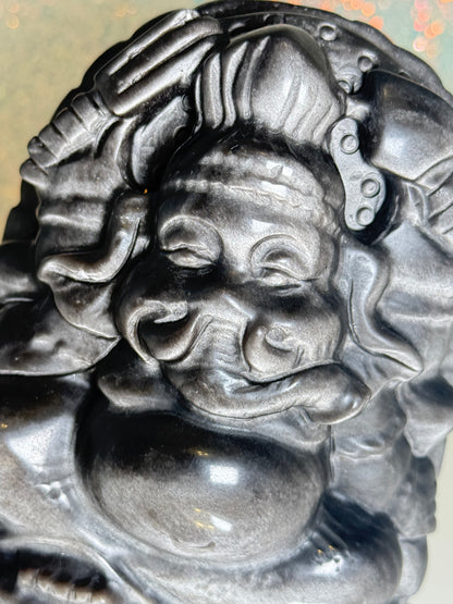 Large Silver Sheen Obsidian Ganesha