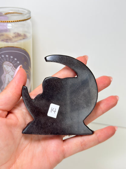 Silver Sheen Obsidian Baby Elephant On Moon