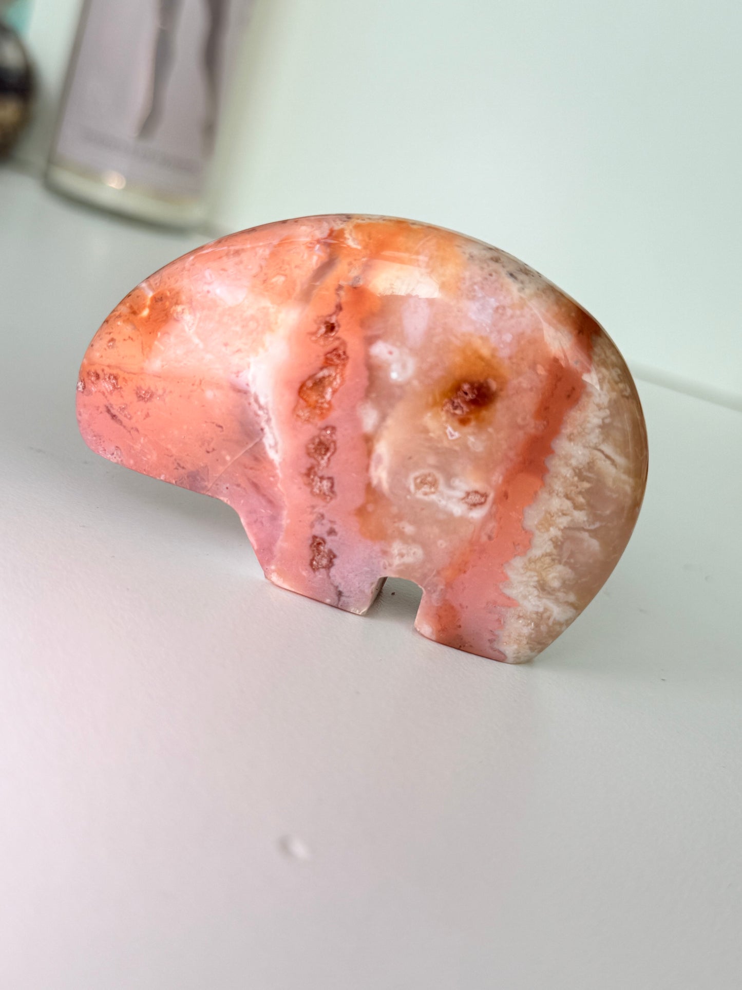 Pink Plume Agate Zuni Bear