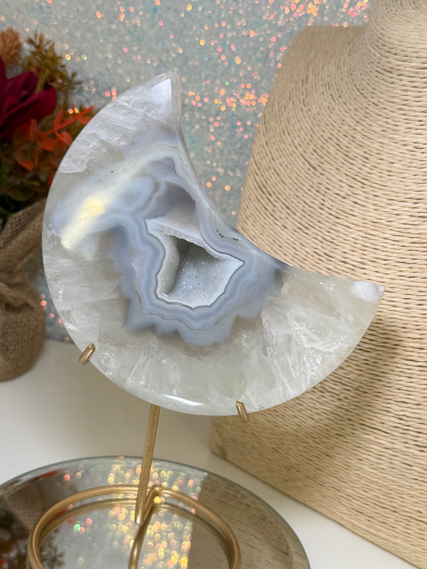 Druzy Agate Moon With Stand