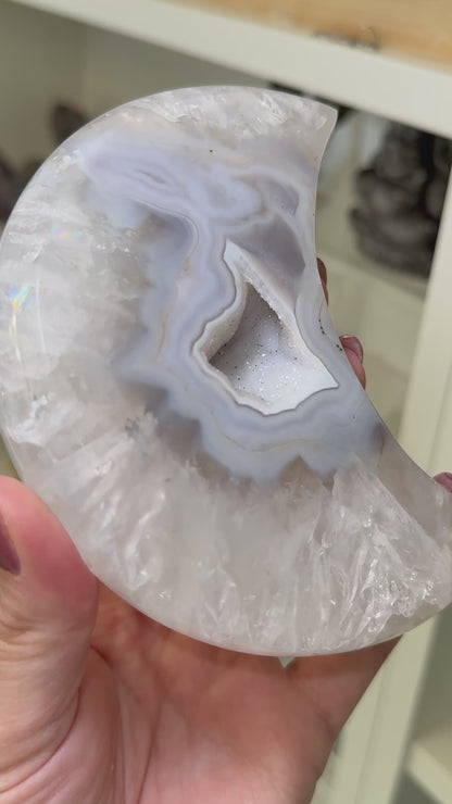 Druzy Agate Moon With Stand