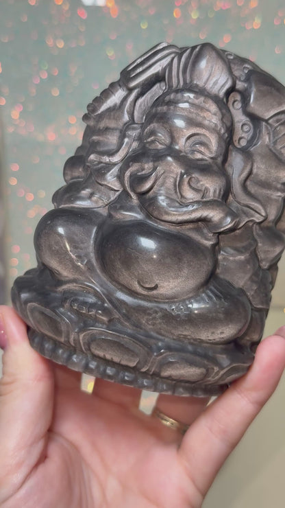 Large Silver Sheen Obsidian Ganesha