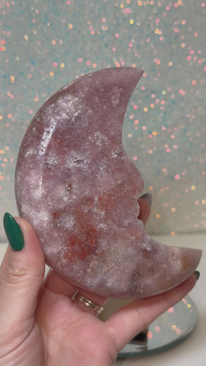 Pink Amethyst Moon Face With Stand